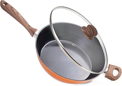 nuovva Non Stick Frying Pan Induction Saute Pan 28cm with Lid Copper Marble