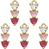 COGCHARGER 5Pcs Gold Heart Charms for Jewelry Making Crystal Charms Brass Pink Red Cubic Zirconia Valentine's Day Pendants for Earring Bracelet Necklace DIY Accessories