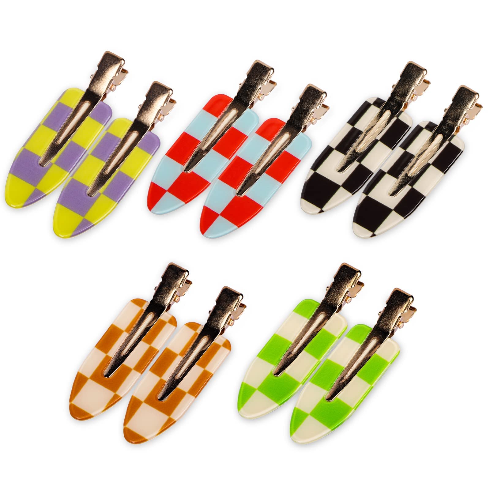 HAYHOI 10PCS No Bend Hair Clips, Acrylic Resin Flat Styling Clip, No Crease Curl Pins, Hair Barrette Bang Tool for Makeup-Hairstyle Accessories for Women Girls-Checkerboard Checker White Black — image 1