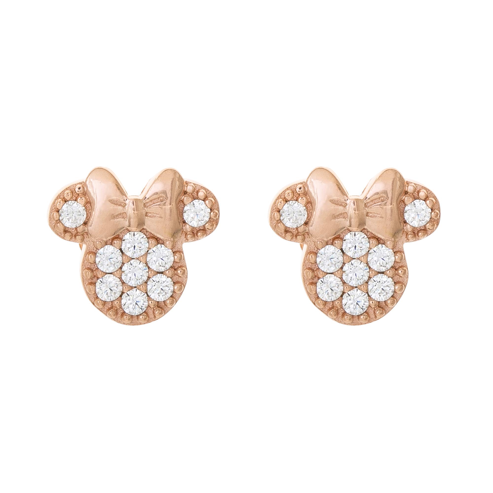 Disney Minnie Mouse Jewelry, Pink Gold Over Sterling Silver Cubic Zirconia Stud Earrings; Mickey's 90th Birthday Anniversary