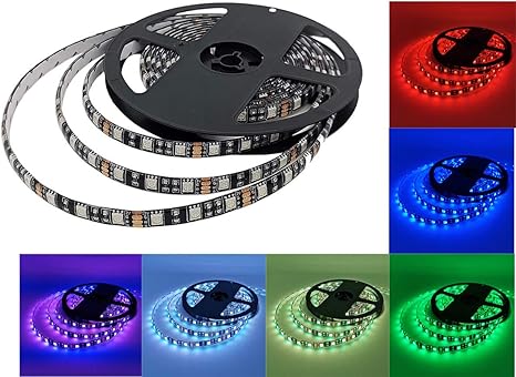 Flexible 16.4ft 5M 300Leds RGB 5050 SMD LED Strip Light Non-Waterproof Black PCB