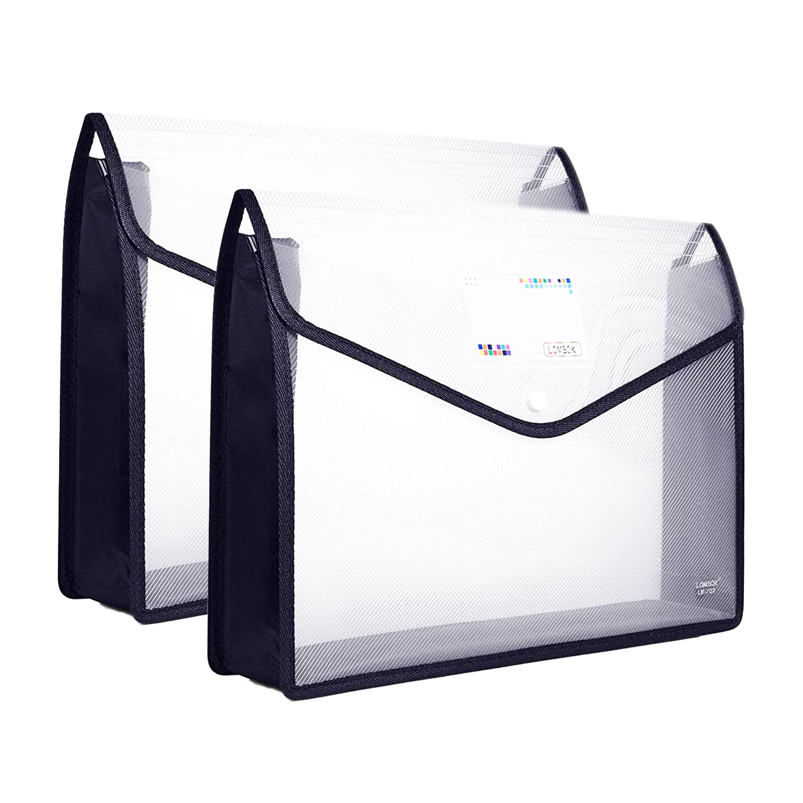 2 Pack A4 Black Plastic Document Folder Waterproof Wallet Folder with Pocket, Translucent File Envelope Folder with Button Closure for Home Office School (Black)