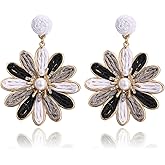 RUOFFETA Boho Raffia Flower Earrings for Women – Lightweight Dangle Jewelry, Summer Beach Vacation Accessories