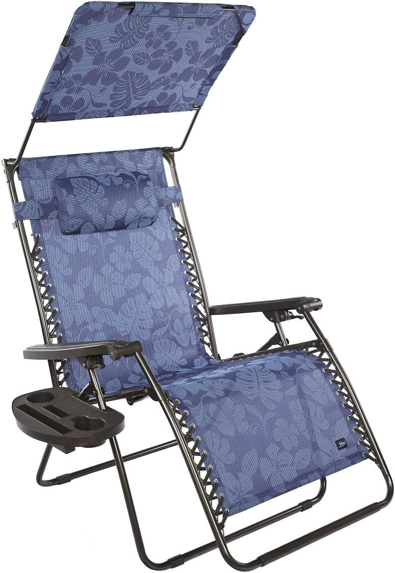 Bliss Hammocks Zero Gravity Chair with Canopy and Side Tray, Blue Flowers, 33" Wide