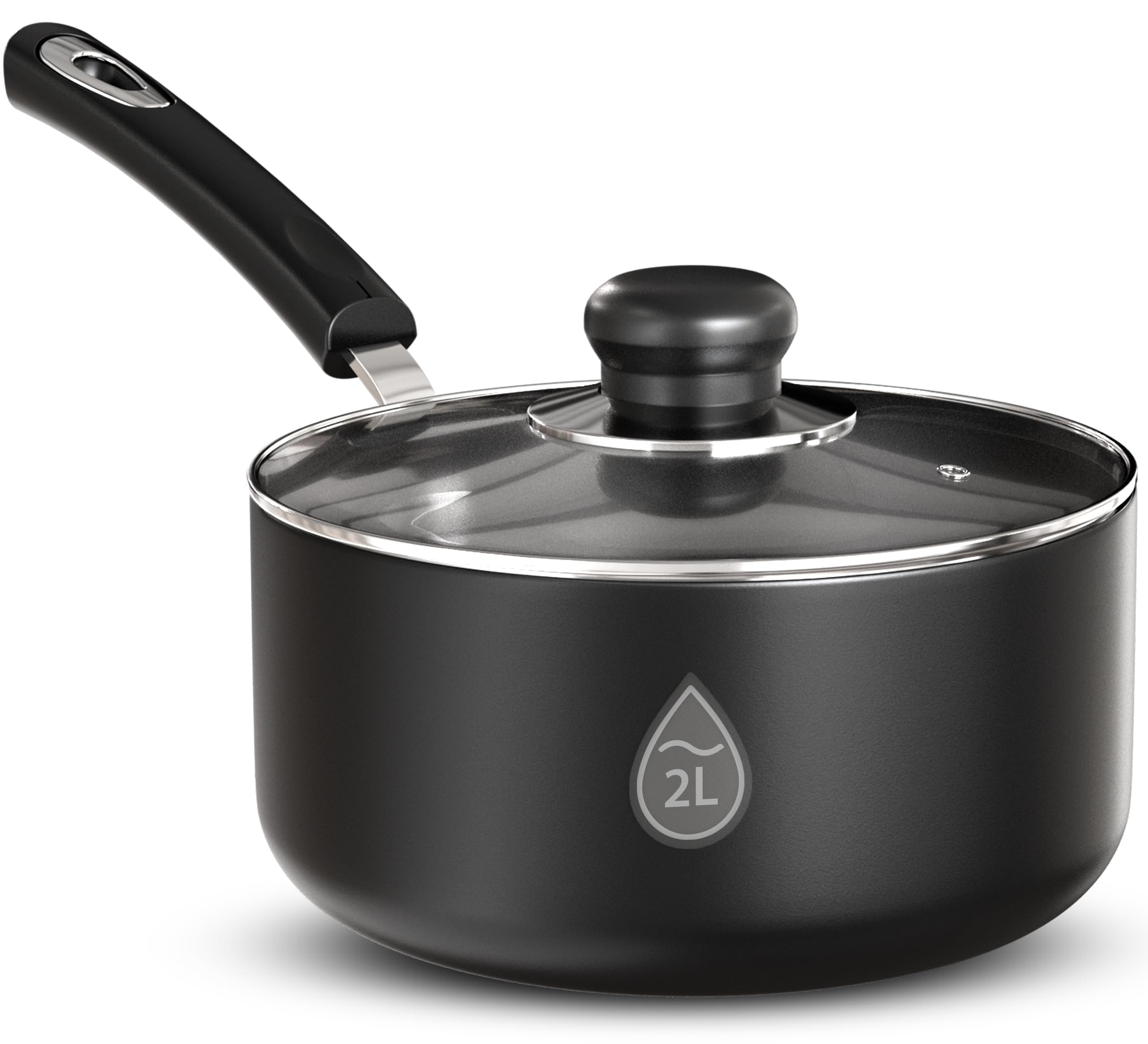 KICHLY 18 cm, 2Ltr Nonstick Saucepan with Glass Lid, Multipurpose Induction Pot for Home, Kitchen or Restaurant, Milk Pan, 18cm, 2L, Induction, Black, 1 Piece