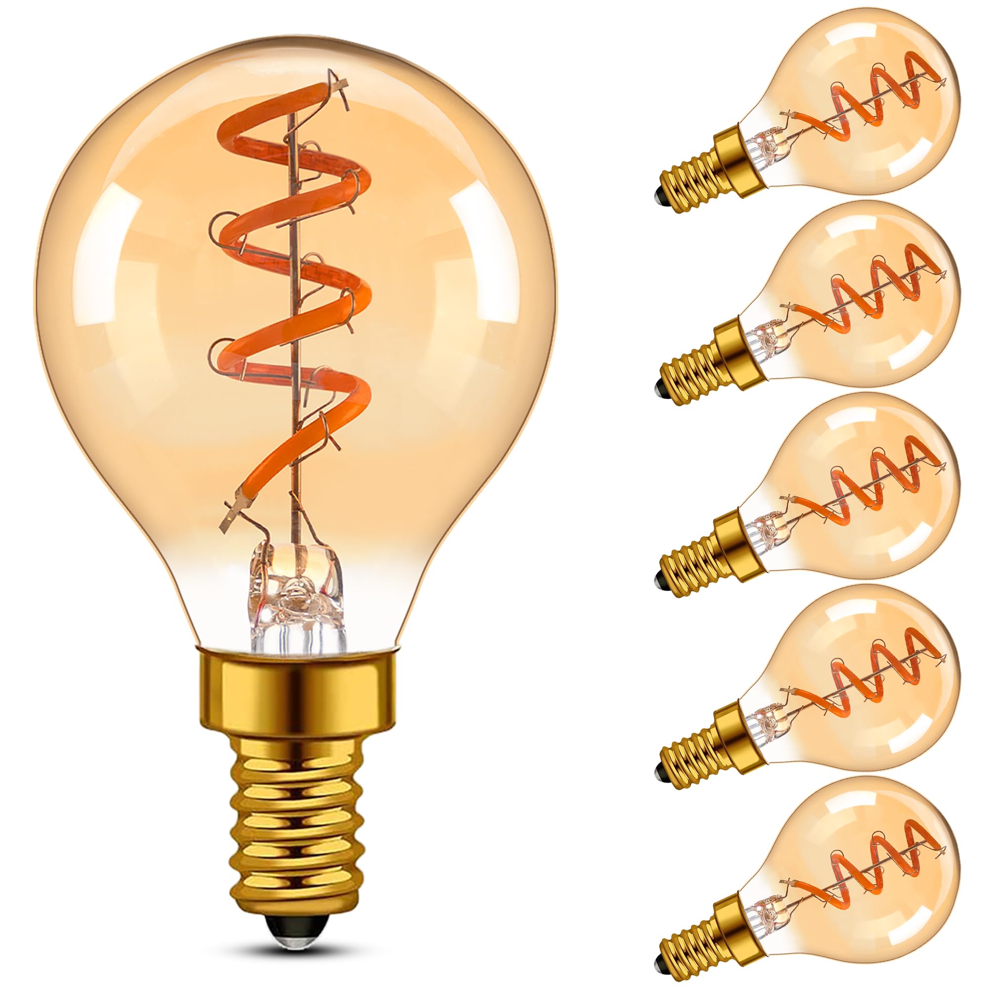 Century Light Vintage E14 LED Golfball Filament Bulb, G45 3W Globe Screw Light Bulb 30W Equivalent, 2200K Ultra Warm Amber Glass, Non-Dimmable, 50LM, CRI90+, 6pack