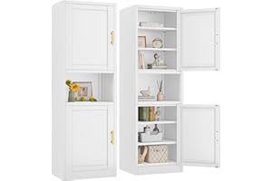 pozdeg 67" Tall Narrow Storage Cabinet Metal Bathroom Cabinet with 2 Doors & 4 Adjustable Shelves, Standing Pantry Cabinets Cupboard for Kitchen, Dining Room, Living Room and Bathroom (White)