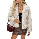 ELLEVEN Women's Two-Tone Faux Fur Coat - Fluffy Winter Jacket with Lapel Collar, Hooks & Pockets