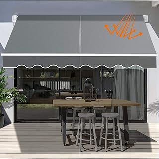 Masthome Gelenkarmmarkise Grau Witterungsbeständig Sonnenschutz Beschattung Terrasse Garten Gewidmet-295x 250cm,Weiß + Dunkelgrau