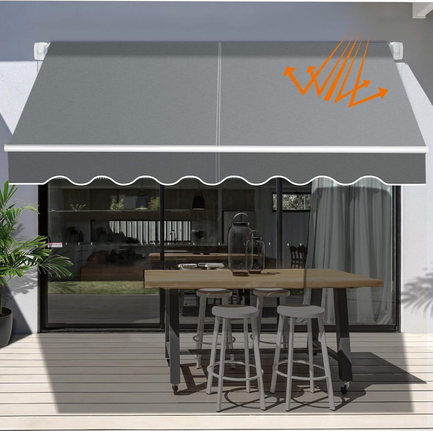 Masthome Gelenkarmmarkise Grau Witterungsbeständig Sonnenschutz Beschattung Terrasse Garten Gewidmet-295x 250cm,Weiß + Dunkelgrau