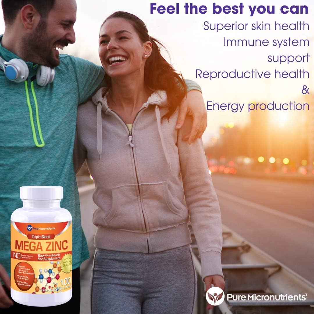 Mega Zinc Supplement, 50mg - 3-in-1 Zinc Complex - 100 Tablets - Pure Micronutrients: Health & Personal Care