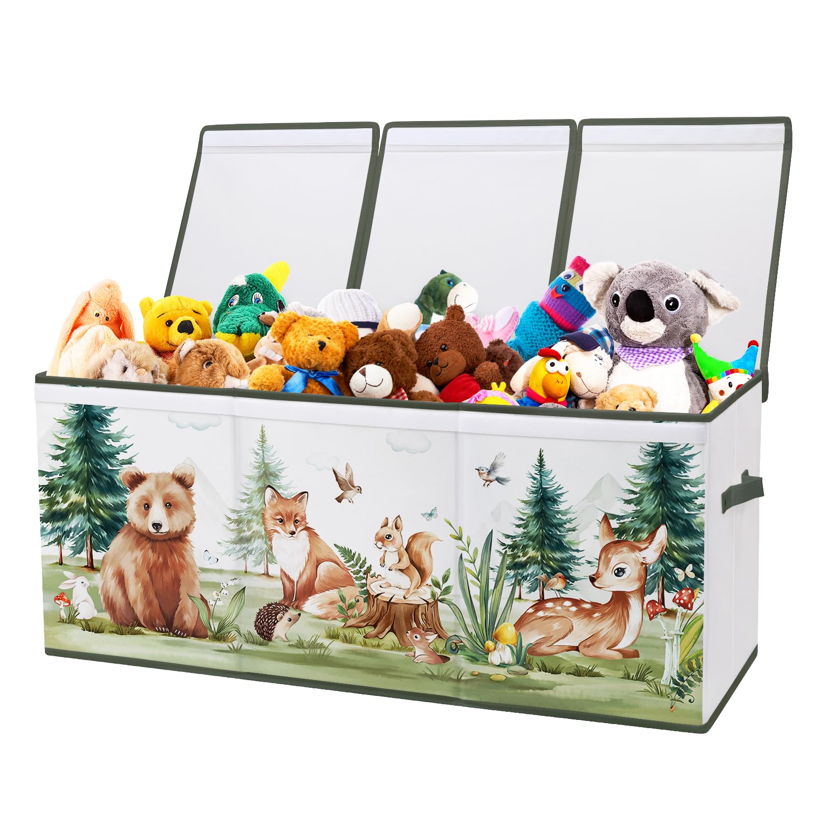 Decalsweet Extra Large Kids Toy Storage Box with Lid,Foldable Oxford Toy Storage Organizer Box for Boys Girls-96×32×40cm-Lightweight Toy Chest with Handles for Bedroom Nursery,Woodland Animal