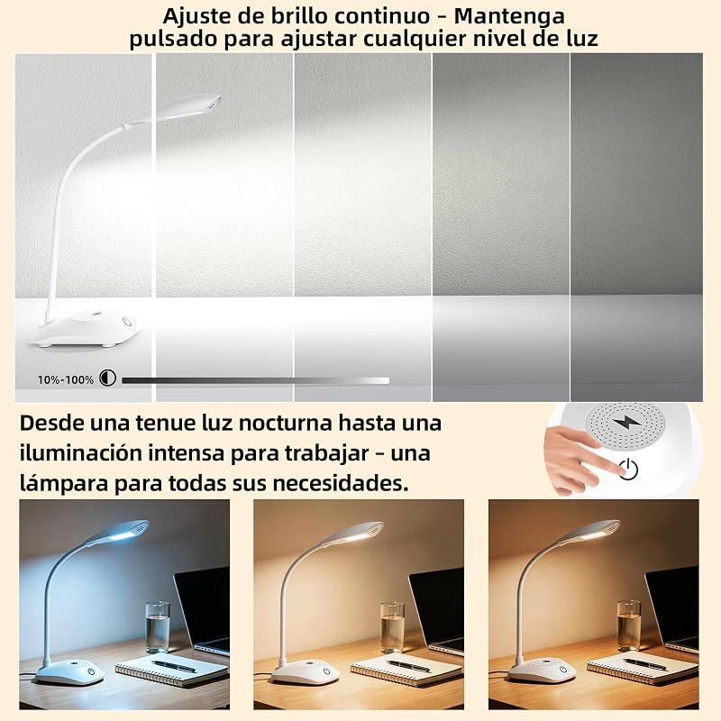 Candeeiro de secretária com carregamento sem fios magnético MagSafe 15W, 3 temperaturas de cor e regulável, 600LM, CRI 85, pescoço ajustável, para escritório em casa, quarto de estudo, branco