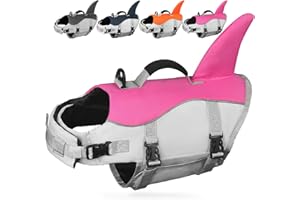 AMZNOVA Shark Dog Life Jacket, Swimming Vest with Handle, Dog Life Vest for Swimming & Boating, Ripstop & Buoyancy for Puppy Doggy, S, Pink