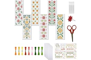 FREEBLOSS 6 PCS Cross Stitch Bookmark Kits for Beginner Stamped Cross Stitch Kit DIY Embroidery Bookmark Kit with Instruction