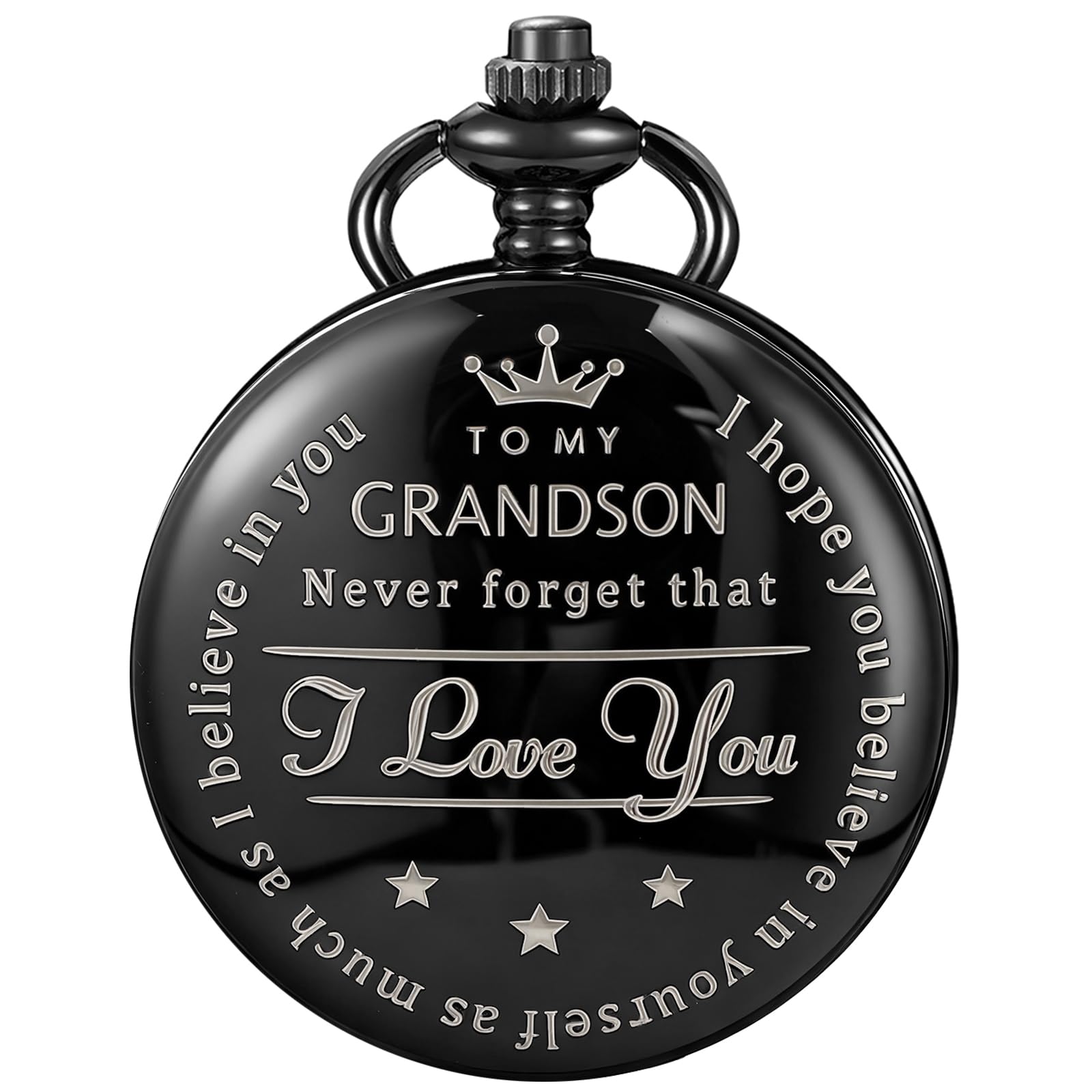 Tiong Grandson Memory Gift Pocket Watch, I Love You to Grandson Gift from Grandpa Grandma Birthday Gift