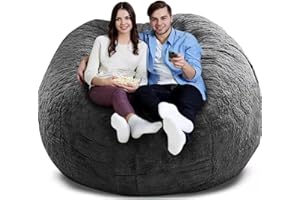 LCYFBE 6ft Bean Bag Chair Cover, Durable Comfortable Chair PV Fur Bean Bag Sofas Faux Fur Sofa Living Room Sofa Bed Large Bean Bag Chairs Cover (No Filler,Cover only) Dark Grey