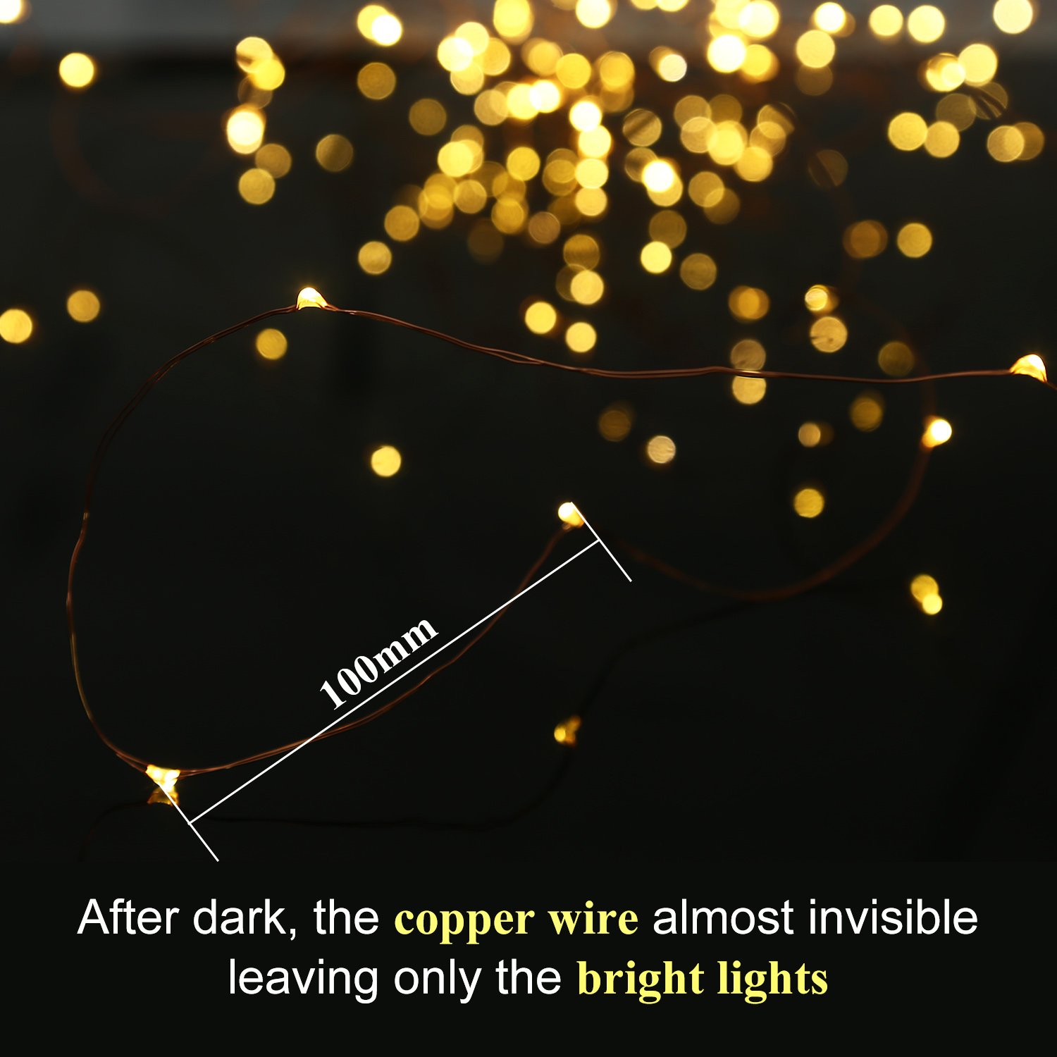 WAAO Solar String Lights, 33ft 100LED Outdoor String Lights, Waterproof Decorative String Lights for Patio, Garden, Home, Gate, Yard, Party, Wedding, Christmas (Warm White)