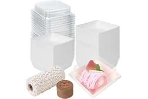 Kosotody 50 Pack Charcuterie Boxes with Clear Lids, 4 Inches White Oil-Proof Kraft Paper Food Containers Bakery Boxes for Sandwich, Cookies, Hot Cocoa, Cupcakes and Strawberries(White)