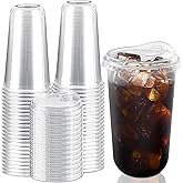 Qeirudu 18 Oz Round Bottom Clear Plastic Cups with Strawless Sip Lids, 50 Pack Disposable Iced Coffee Cups To Go Cups for Cold Drinks, Smoothie, Juice, Milkshake