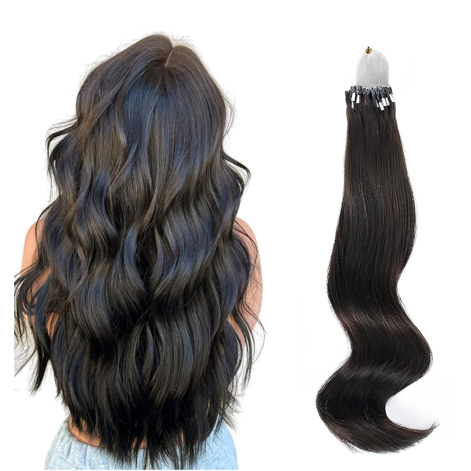 ABH AmazingBeauty Hair Micro Loop Hair Extensions Real Human Hair 22 Inch Beaded Color #1B Off Black Human Hair Extensions Micro Beads 50g 50strands Microloop Hair Extensions Full Head โ image 1