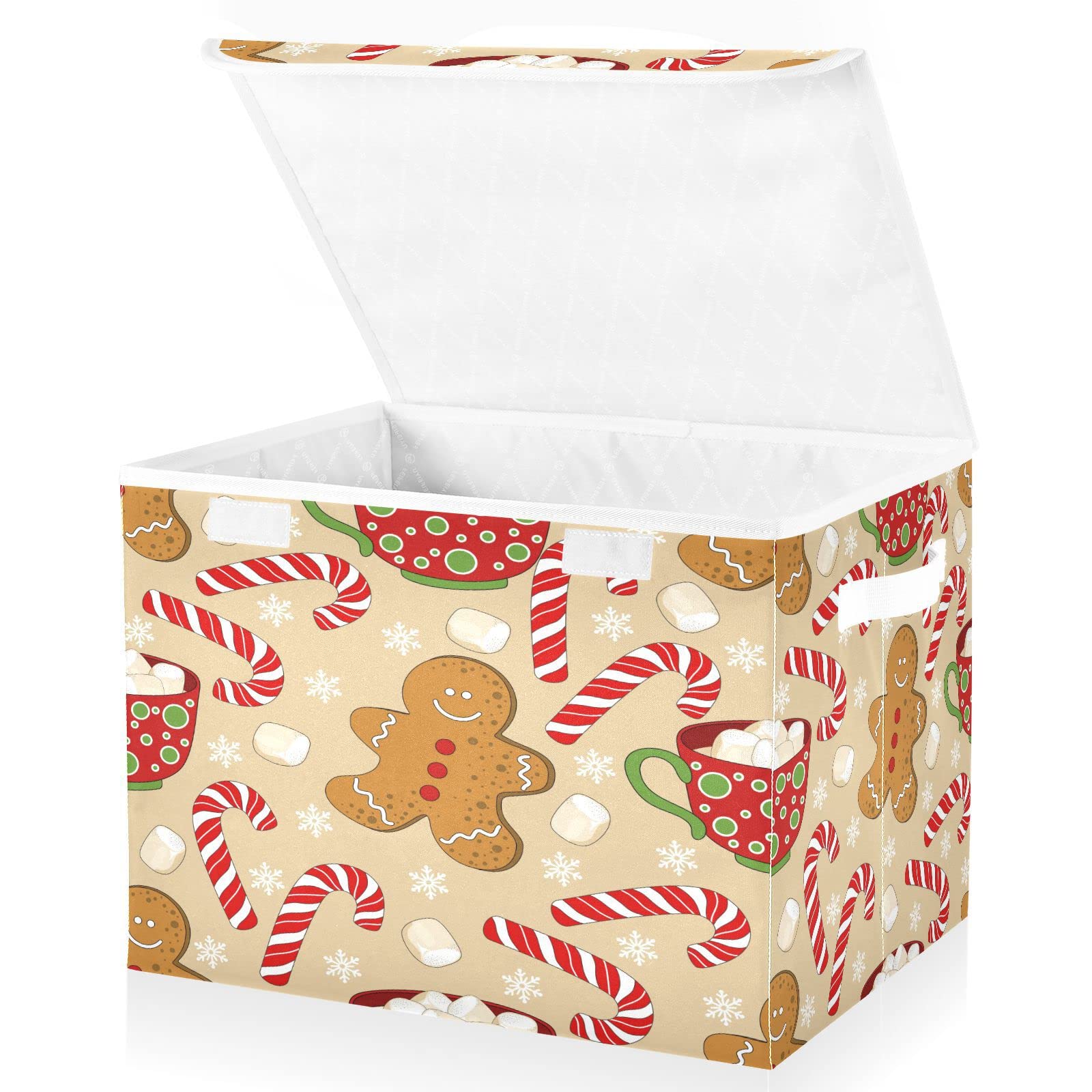 Mnsruu Storage Boxes with Lids, Cute Christmas Holiday Gingerbread Candy Canes Large Storage Basket Organizer Shelves Cube Bin Toy Clothes Underbed