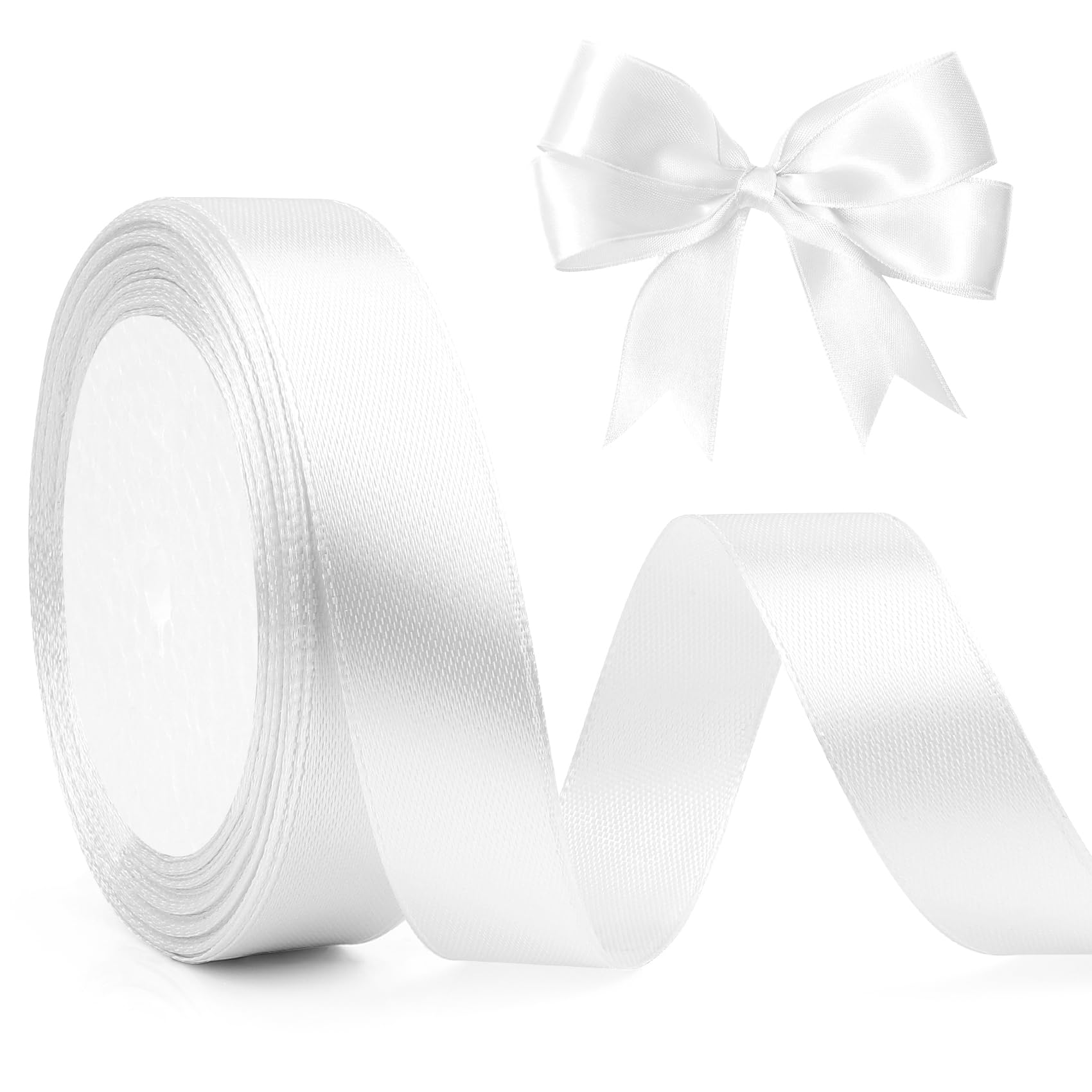 20mm X 23m White Christmas Ribbon - Thin Polyester Ribbon for Wedding, Valentines, Thanksgiving & Floral Projects