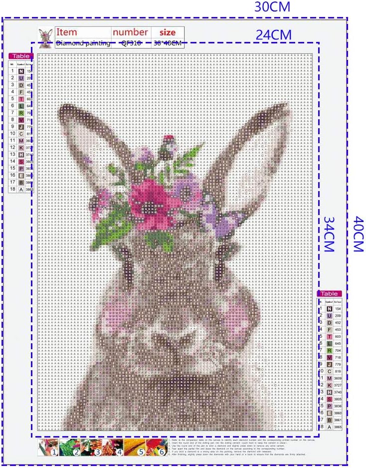 Diamond Painting Kits Rabbit Rhinestone Embroidery Full Drill Painting DIY Arts Craft Cross Stitch for Children Stitch by Numbers for Home Wall Decor Adults and Kids 30x40cm Rabbit Diamond Art - Image 3