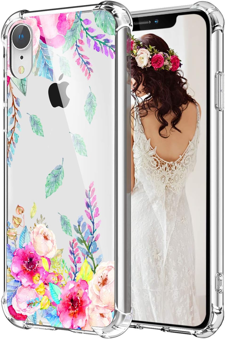 Hepix iPhone XR Case Floral Clear Xr iPhone Cases Blossom Flowers, Soft TPU Flexible Slim Protective XR Cover Cases with Reinforced Bumper for Women