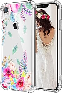 Hepix iPhone XR Case Floral Clear Xr iPhone Cases Blossom Flowers, Soft TPU Flexible Slim Protective XR Cover Cases with Reinforced Bumper for Women