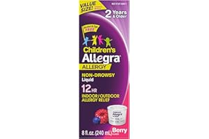 Allegra Children's 12-Hour Allergy Relief Liquid, Non-Drowsy Indoor and Outdoor Allergy Medicine, 30 mg Fexofenadine HCI Antihistamine for Kids, Berry Flavor, 8 oz