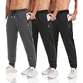 lomsoe 3 Pack Sweatpants for Men Tapered Mens Joggers Pants with Zip Pockets Slim Fit Running Gym Sweat Pants Gifts for Men