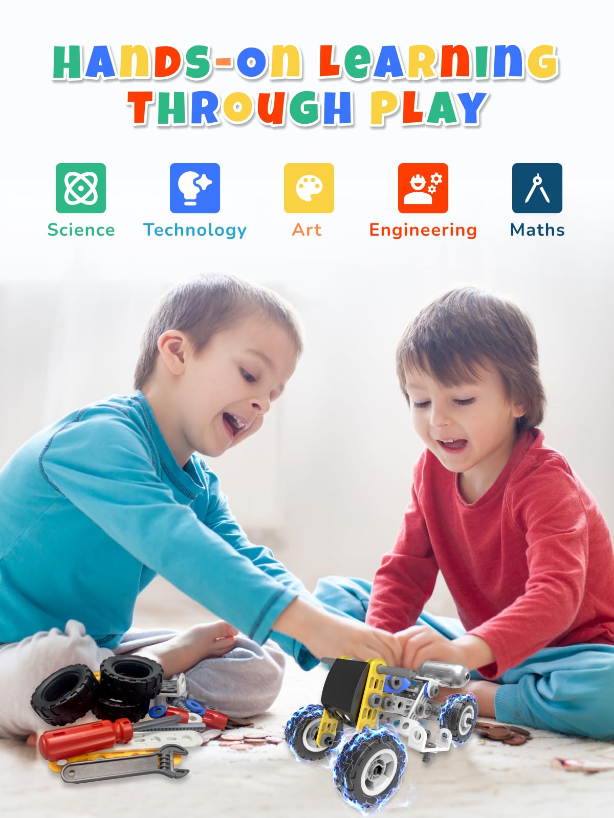 STEM Toys for 5 6 7 8+ Year Old Boy,10 in 1 Electric Building Toys for Kids Ages 4-8 5-7 6-8, Educational Racing Construction Science Kit for Boys 4-6 8-10, Creative Games Fun Birthday