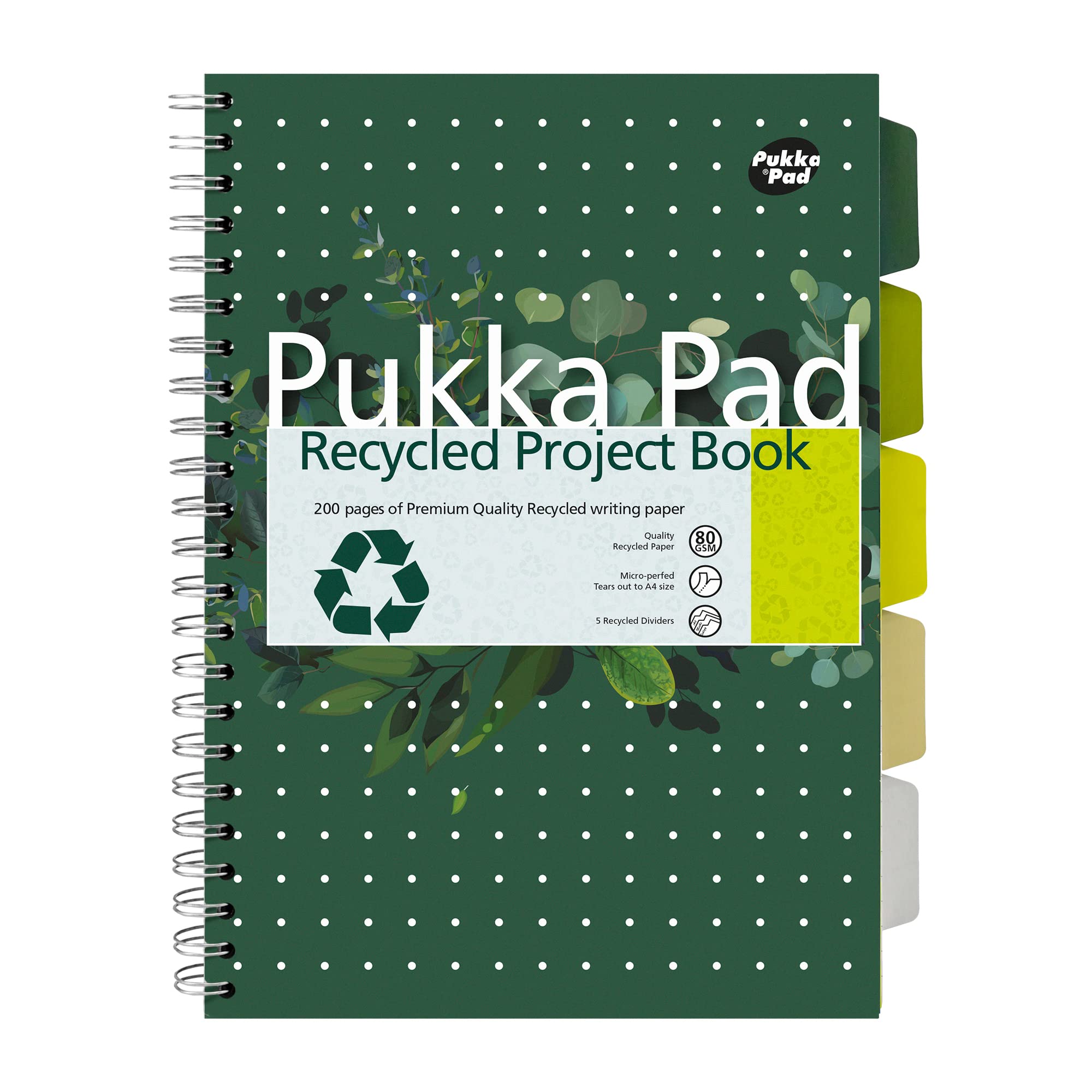 Pukka Pad, Recycled 6-Subject Double Spiral Bound A4 Project Book with 5 Dividers - 80GSM FSC Paper with Micro-Perforated and 4-Hole Punched Margins – Recyclable - Pack of 3 — image 1