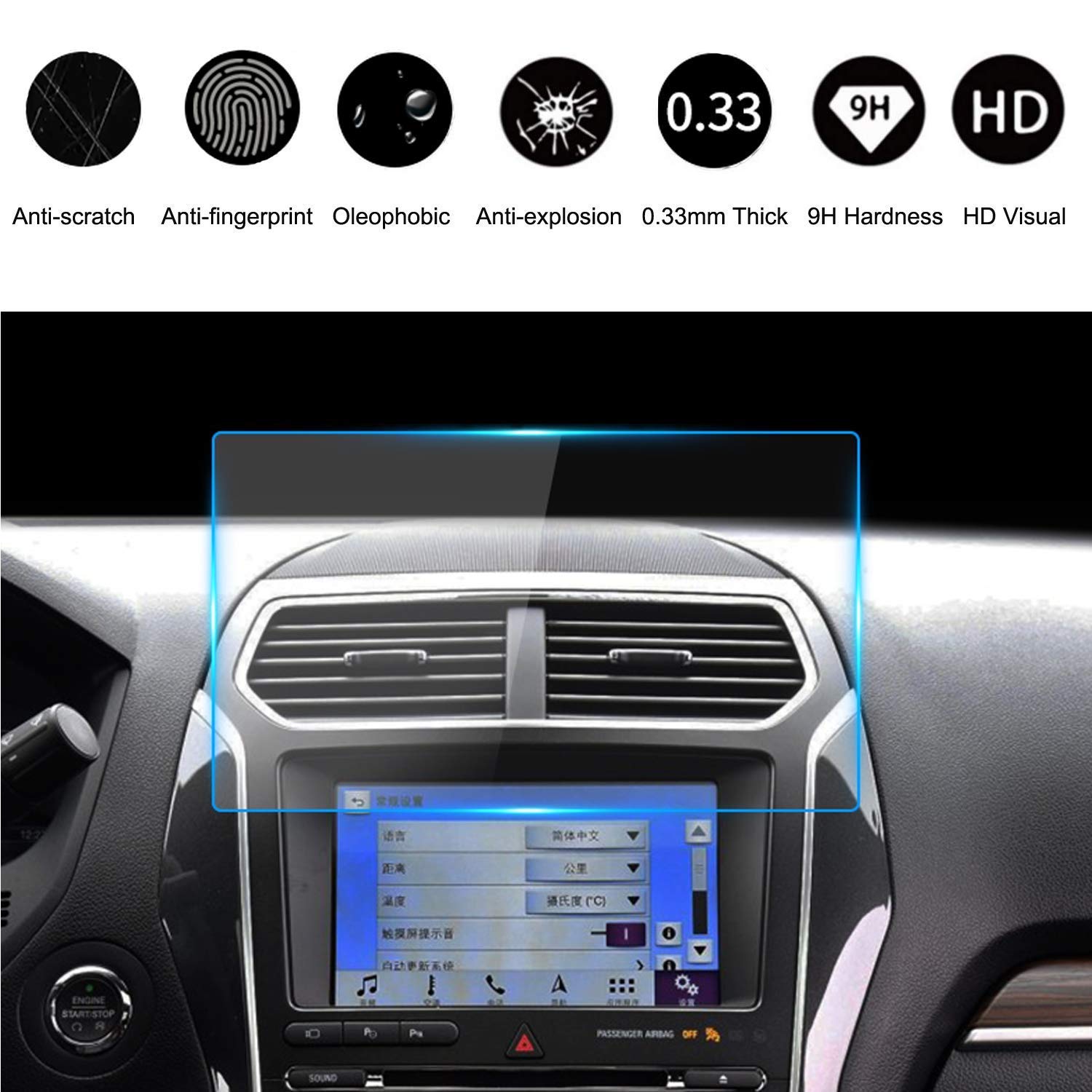 9H Ford Tempered Glass Screen Protector 8 Inch, HeyMoly Car Navigation Clear Touch Display Film Protector, 2013-2019 F-150 F250 F350 F450 Sync2 Sync3 Escape Expedition Everest EcoSport Fusion Focus RS