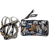 ID Case Wallet with Lanyard - Women's Fashion ID Holder Keychain (Leaves)