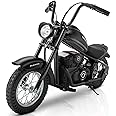 ELEMARA Electric Dirt Bike, 15 mph & 150lb Max, 24V Ride on Toy for Big Kids w/LED Lights & Power Display, Chain-Driven Motor, Twist-Grip Throttle, Shock Springs, Handbrake, 12" Air-Filled Tires-Black