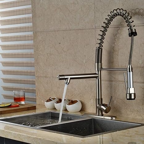 TAOZIAA Gebürstete Küchenarmatur mit zwei Ausläufen und 8-Zoll-Platte