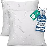 Utopia Bedding Outdoor Pillow Inserts 20 x 20 Inches (Pack of 2, White), Water Resistant Garden Throw Pillows for Patio and Porch Furniture