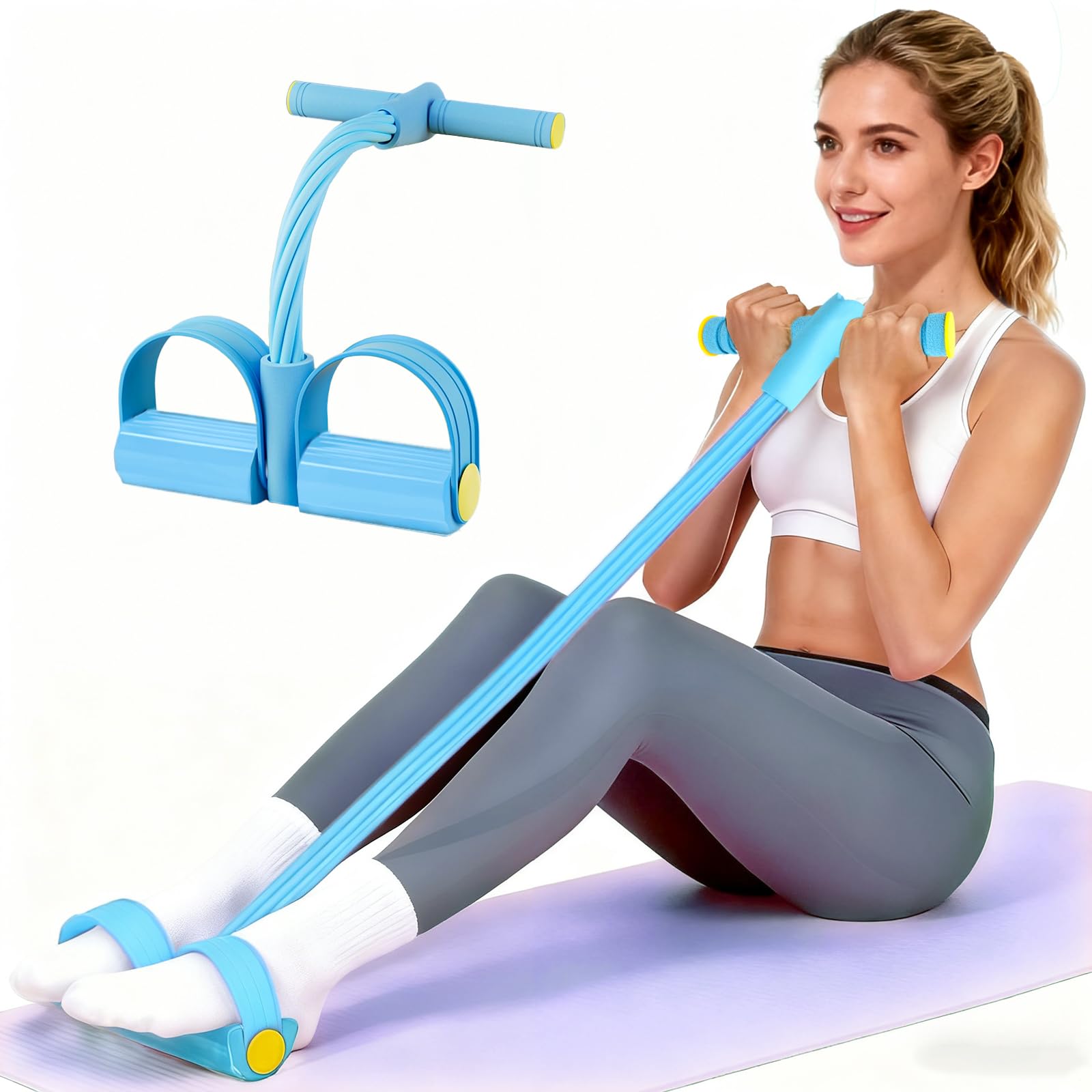 Pedal Resistance Bands with Handles, Upgrade 6-Tubes Elastic Bands for Exercise, Natural Rubber Foot Pedal Resistance Bands, Multifunction Fitness Bands for Abdomen, Waist, Arm, Leg, Pilates (Blue)
