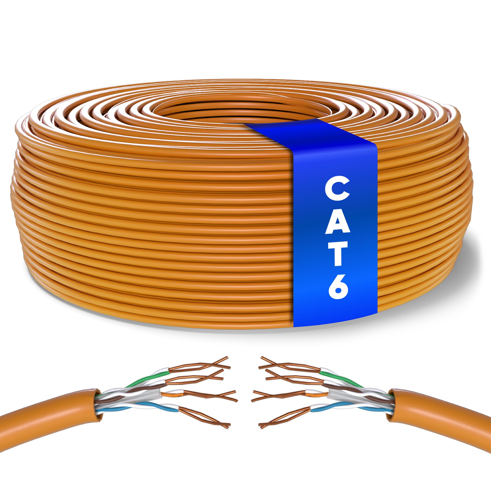 Mr. Tronic Bulk Cat 6 Ethernet Cable 100m, High Speed LAN Ethernet Network Cable, 100m Bulk Cat6 Internet 1 Gbps, 250 MHz, ADSL AWG24, UTP CCA (100 Meters, Orange)