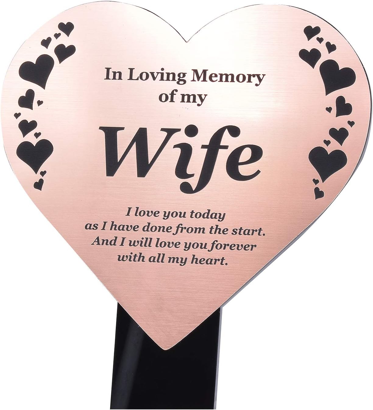 Wife Memorial Remembrance Plaque Stake, HEART SHAPE, Gold/Silver/Copper, Waterproof, Outdoor, Grave Marker, Tribute