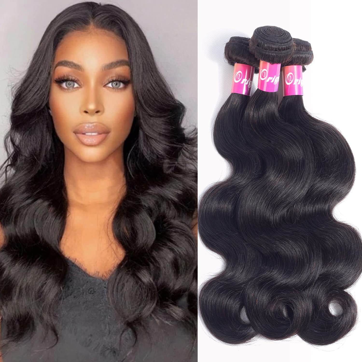 Brazilian Body Wave Virgin Hair 3 Bundles 100% Unprocessed Human Hair Remy Hair Extensions Natural Color 100g/pcs By Originea(12"14"16")