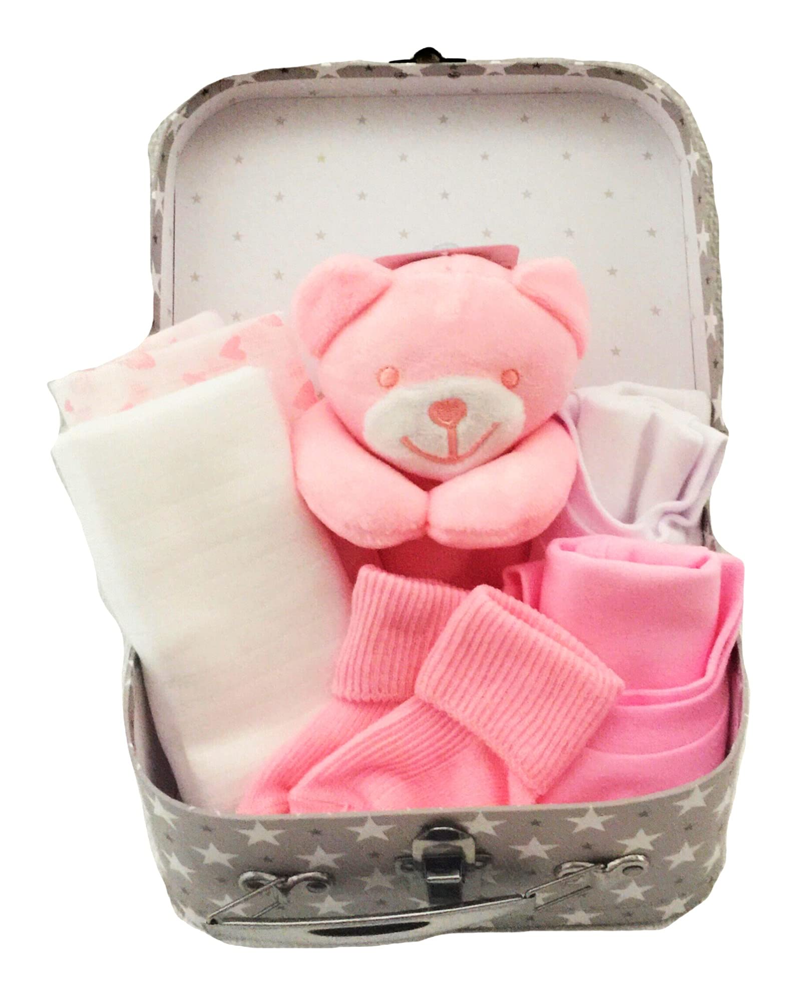 Newborn Baby Hamper Gift and Keepsake Box Includes Baby Teddy Plush Comforter & Baby Essentials