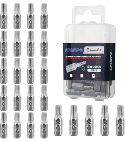 10-Pack T30 Torx Bits - 6 Point Hex Drive, 25mm Long - Durable Socket Bits For Your Toolbox