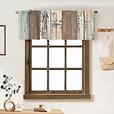 ZhiRain Rustic Wood Valance Curtain Brown Wooden Blue Wood Plank Board Panel Reducing The Light Rod Pocket Valance Window Treatments 1 Panel Short Curtains for Kitchen Farmhouse 54 x 18 in
