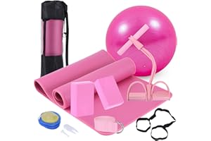KXEXK Yoga Mat Set for Beginners,Yoga Mat with Carrying Strap,Yoga Blocks 2 Pack with Yoga Strap,Yoga Ball,Ankle Puller,11-Piece Yoga Kits and Sets for Beginners,Yoga Starter Kit for Women Men