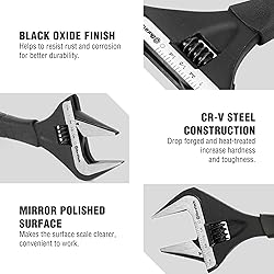 DURATECH 8-Inch Adjustable Wrench, Wide Jaw Opening