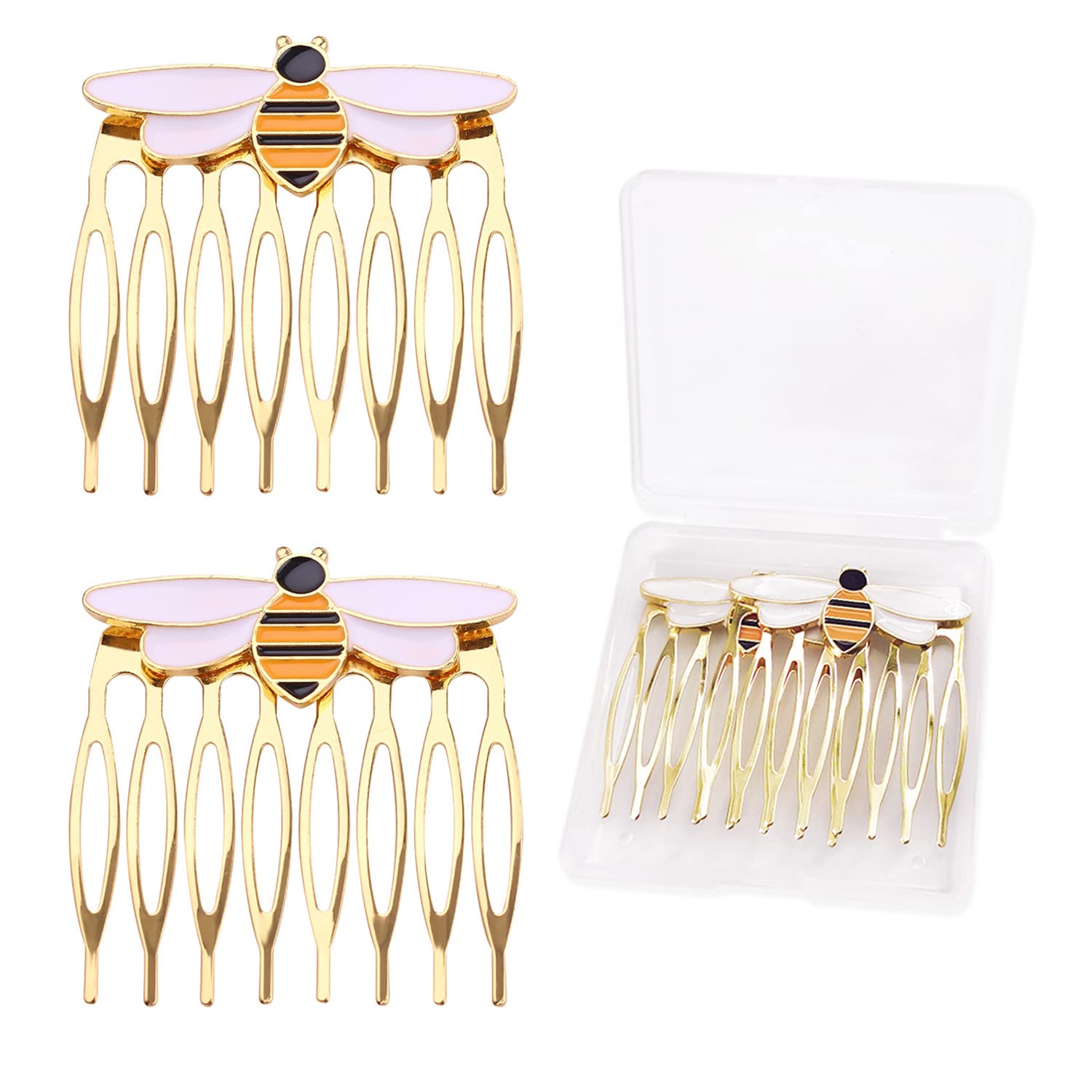 YHZMY 2 Pcs Hair Combs Slides For Women Decorative,Alloy Bee Hair Combs,Gold Honeybee Hair Side Comb For Fine Thick Hair,Hair Accessories For Women With Portable Plastic Case