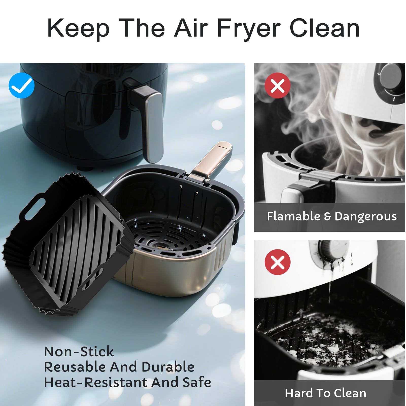 Air Fryer Silicone Liners 2 Pack, Reusable Square Air fryer Basket Liners, 4-7Qt Silicone Baking Tray for Instant Air fryer, Oven Microwave Pot Accessories, Food Grade Kitchen Gadgets